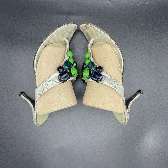 PRADA Sz 36.5 EU/ 6 US Silver & Green Kitten Heels - Picture 6 of 14